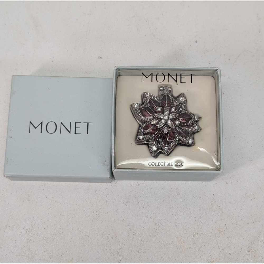 Monet Collectible‎ Red Poinsettia Flower Trinket Box Jeweled Enamel